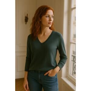 J.Crew Italian Cashmere Boyfriend V-Neck Sweater Olive Green Womens XS